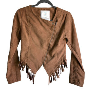 Womens Size Small Western Fringe Faux Suede Cowgirl Jacket Bohemian Zip Up